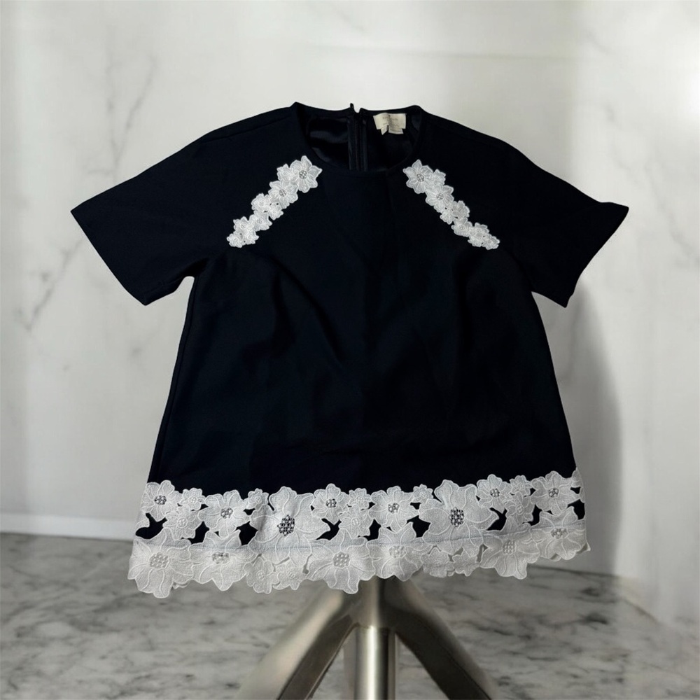 Kate Spade New York Black Floral Lace Trim Top – Size 2